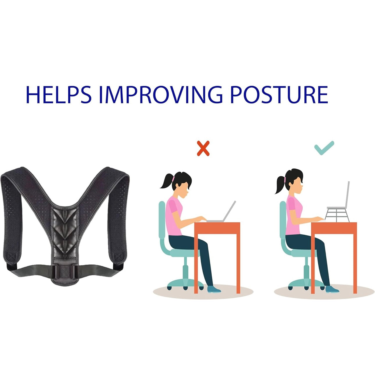 Posture Corrector for Men and Women, Support for a Straighter Back, Alleviating Hunchback and Relieving Back Pain, Enhancing Posture and Spinal Alignment (LARGE)