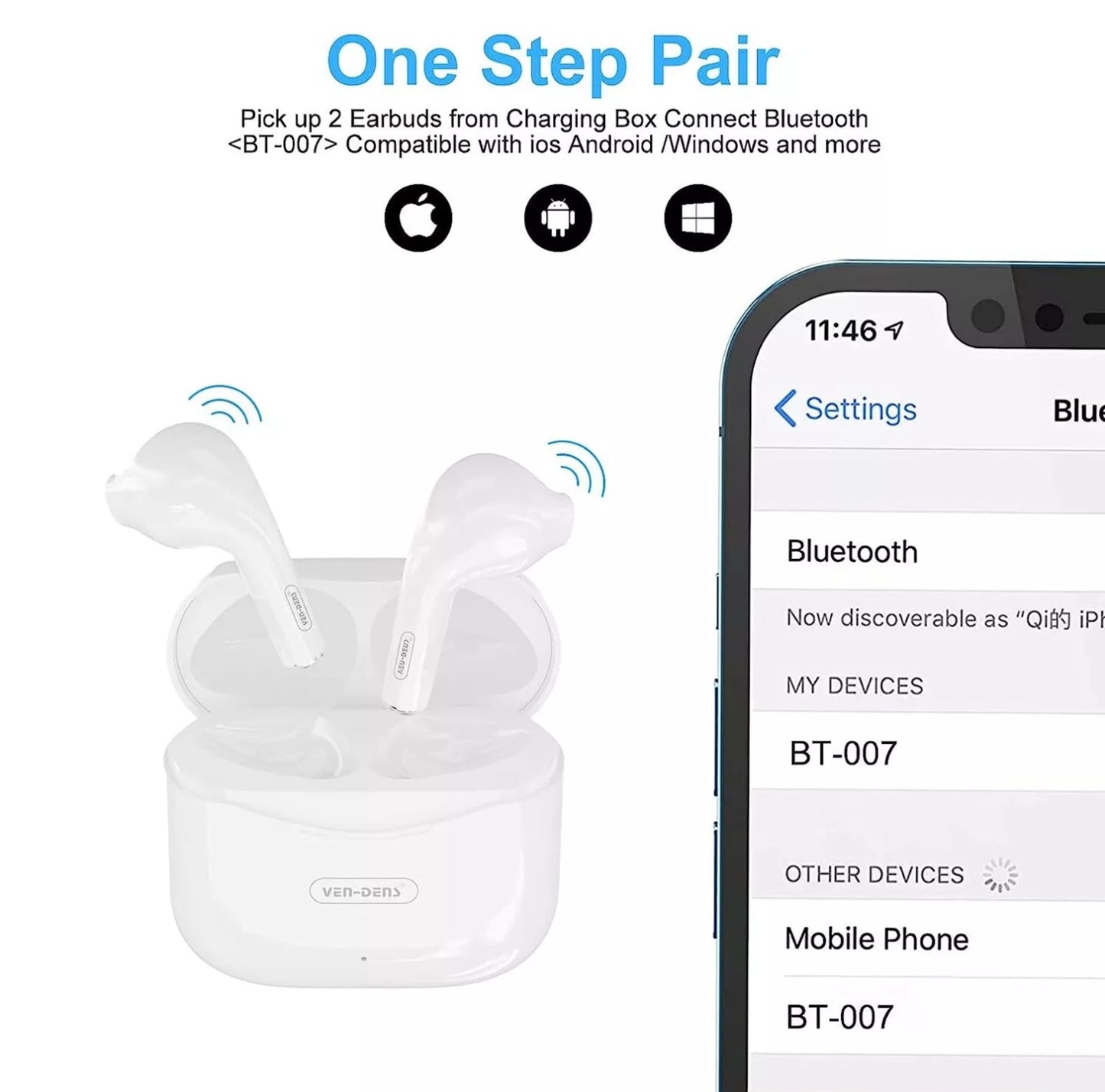 Ven-Dens TWS Wireless Bluetooth Earbuds With Charging Case VD-BT009