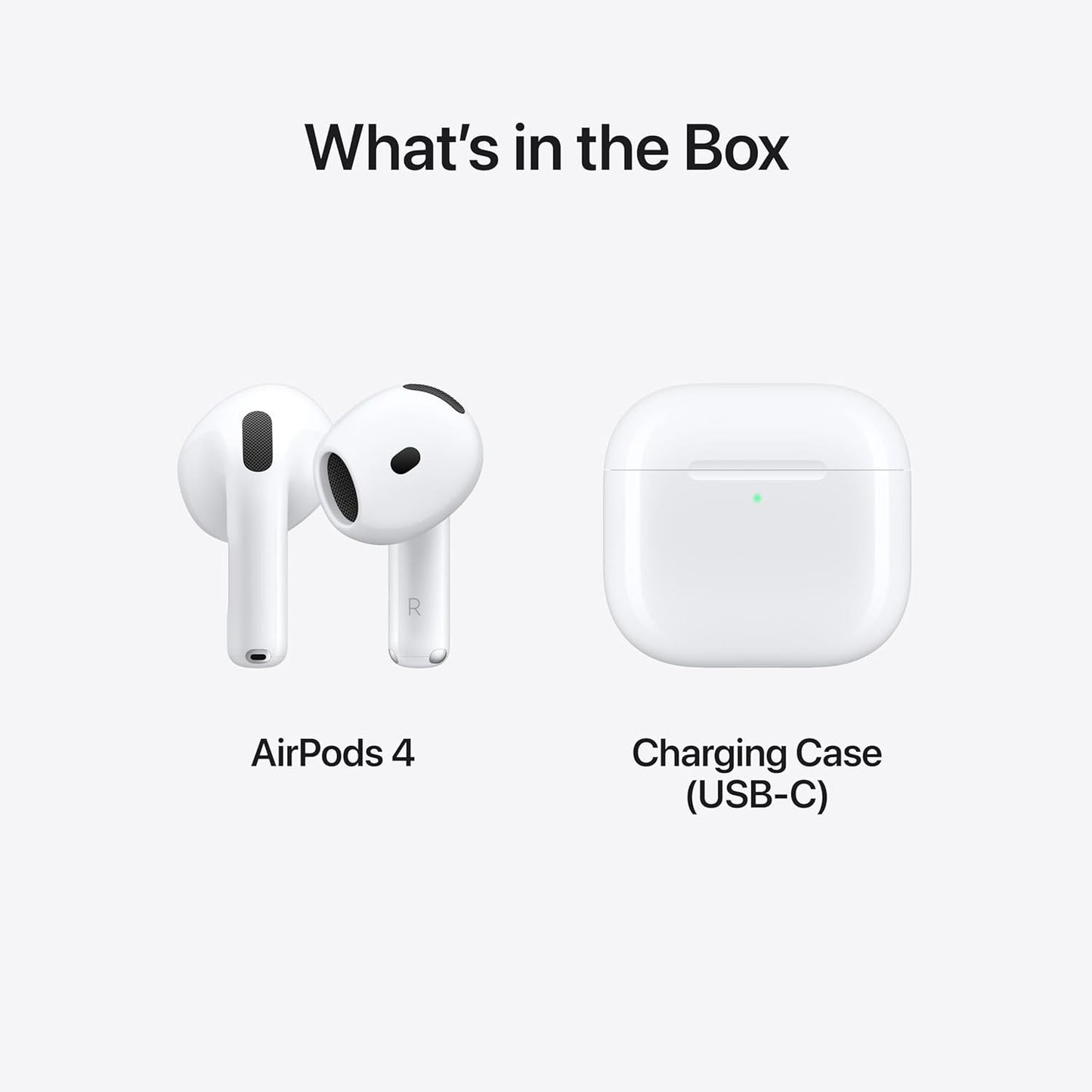 Apple AirPods 4 Wireless Earbuds, Bluetooth Headphones, Personalised Spatial Audio, Sweat and Water Resistant, USB-C Charging Case, H2 Chip, Up to 24 Hours of Battery Life, Effortless Setup for iPhone