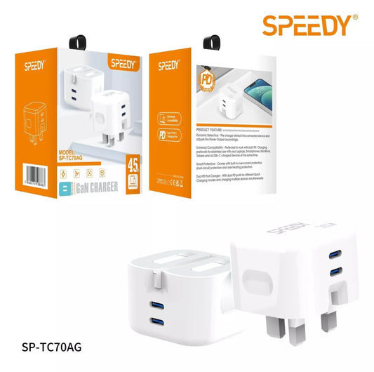 Charger Speedy Fast 45W Dual Type-C 45W Charging Smart Protection Foldable Plug
