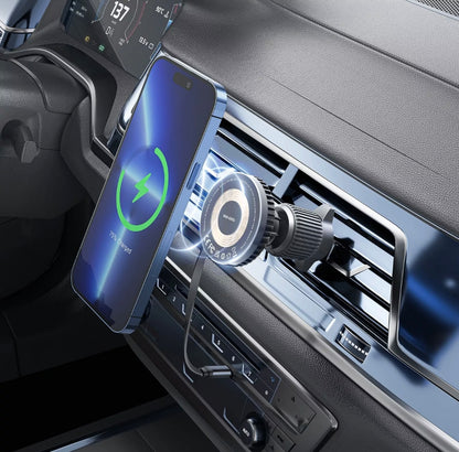 Ven-Dens 15W Magnetic Car Holder Wireless Charger With Retractable Cable
