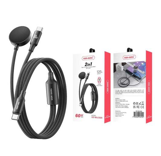 Ven Dens 2-in-1 60W Fast Charger USB-C to USB-C And Galaxy Watch Charging Cable