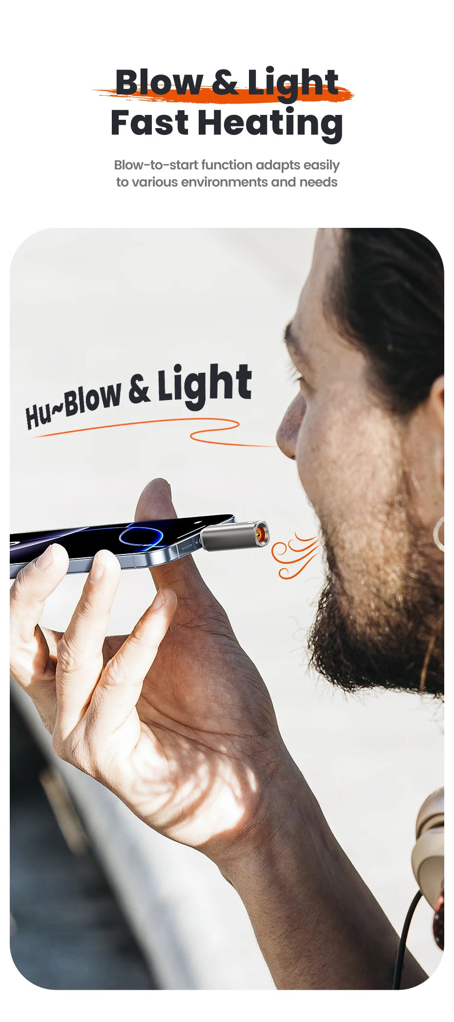 Toocki TG13/14 USB C Mini Lighter Press/Blow to Iight Portable Ignition Airline Approved Type C Flameless Lighter for Cell Phone