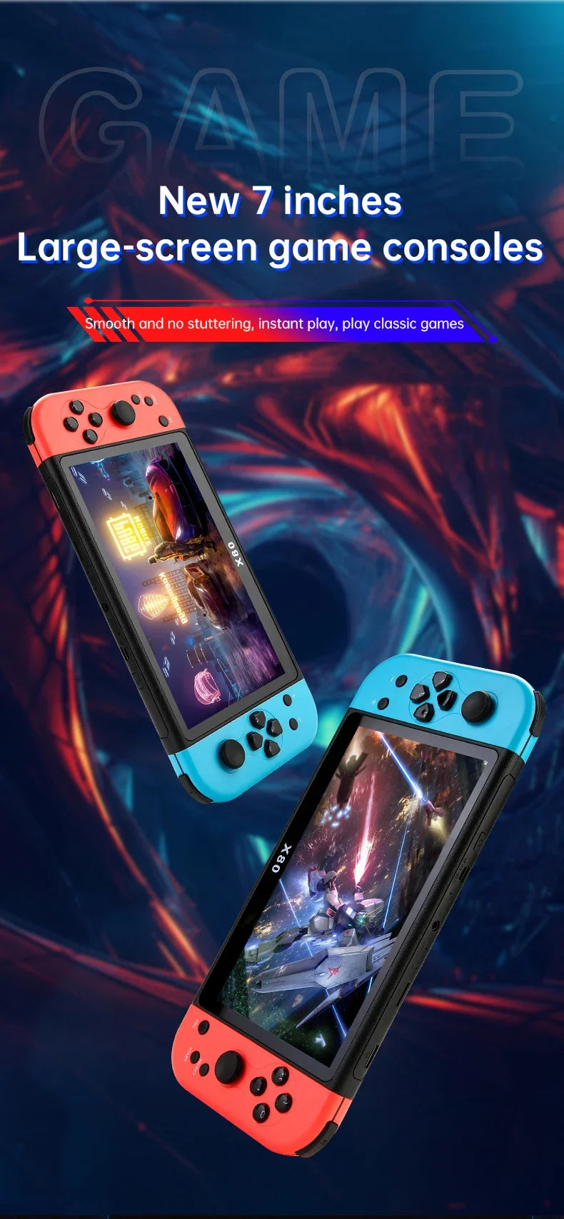 Experience Retro Gaming X80 Handheld Console 40000+Classic Games 128G Memory For PS1 MAME CPS FCGB  7.0" Screen Children's Gift