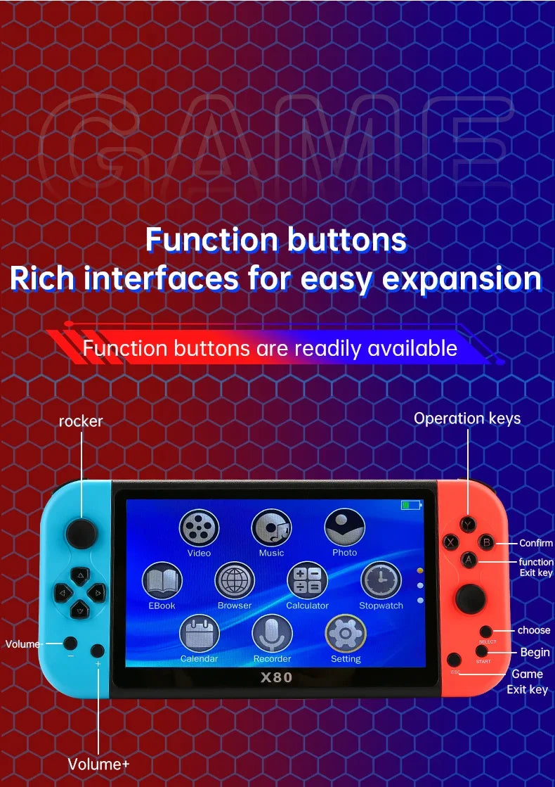 Experience Retro Gaming X80 Handheld Console 40000+Classic Games 128G Memory For PS1 MAME CPS FCGB  7.0" Screen Children's Gift