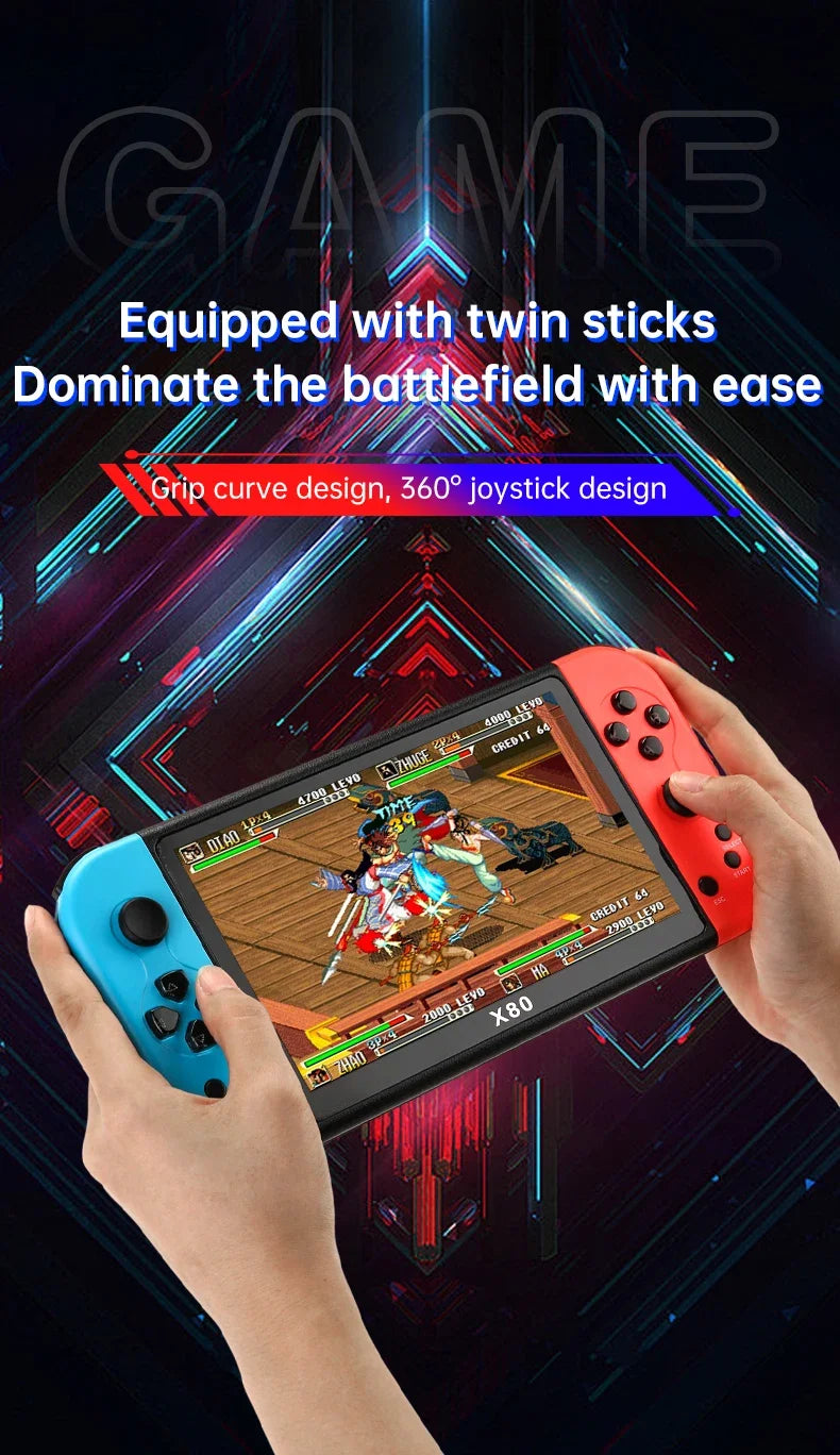 Experience Retro Gaming X80 Handheld Console 40000+Classic Games 128G Memory For PS1 MAME CPS FCGB  7.0" Screen Children's Gift