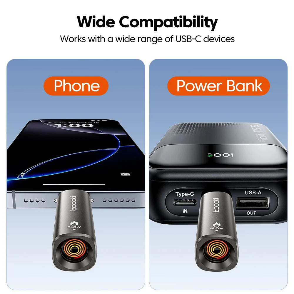 Toocki TG13/14 USB C Mini Lighter Press/Blow to Iight Portable Ignition Airline Approved Type C Flameless Lighter for Cell Phone