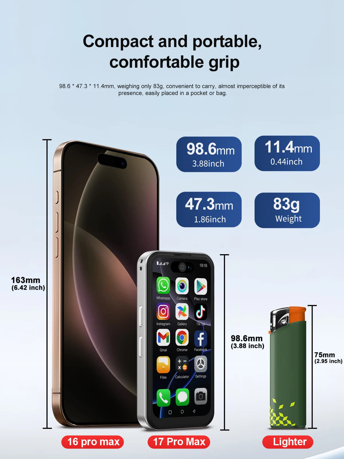 SERVO 17PRO MAX Android Mini Smartphone 3G WCDMA Dual SIM Standby 16GB ROM Play Store WiFi 3.75" Screen Cute Small Mobile Phones