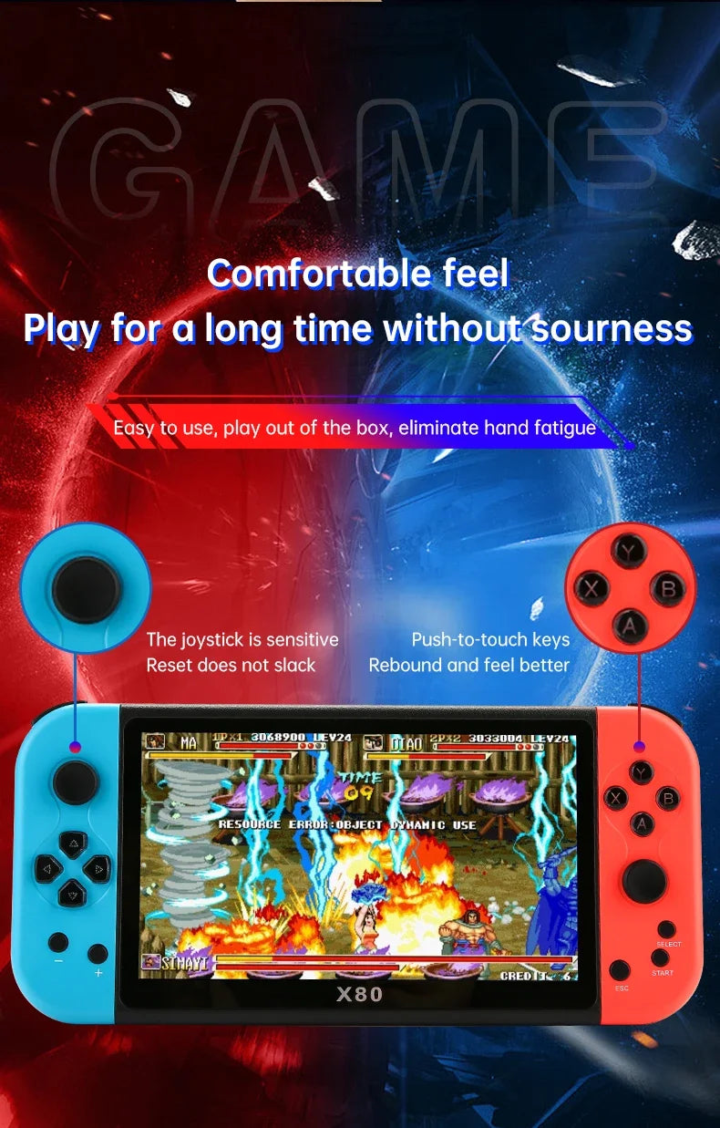 Experience Retro Gaming X80 Handheld Console 40000+Classic Games 128G Memory For PS1 MAME CPS FCGB  7.0" Screen Children's Gift