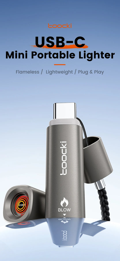 Toocki TG13/14 USB C Mini Lighter Press/Blow to Iight Portable Ignition Airline Approved Type C Flameless Lighter for Cell Phone