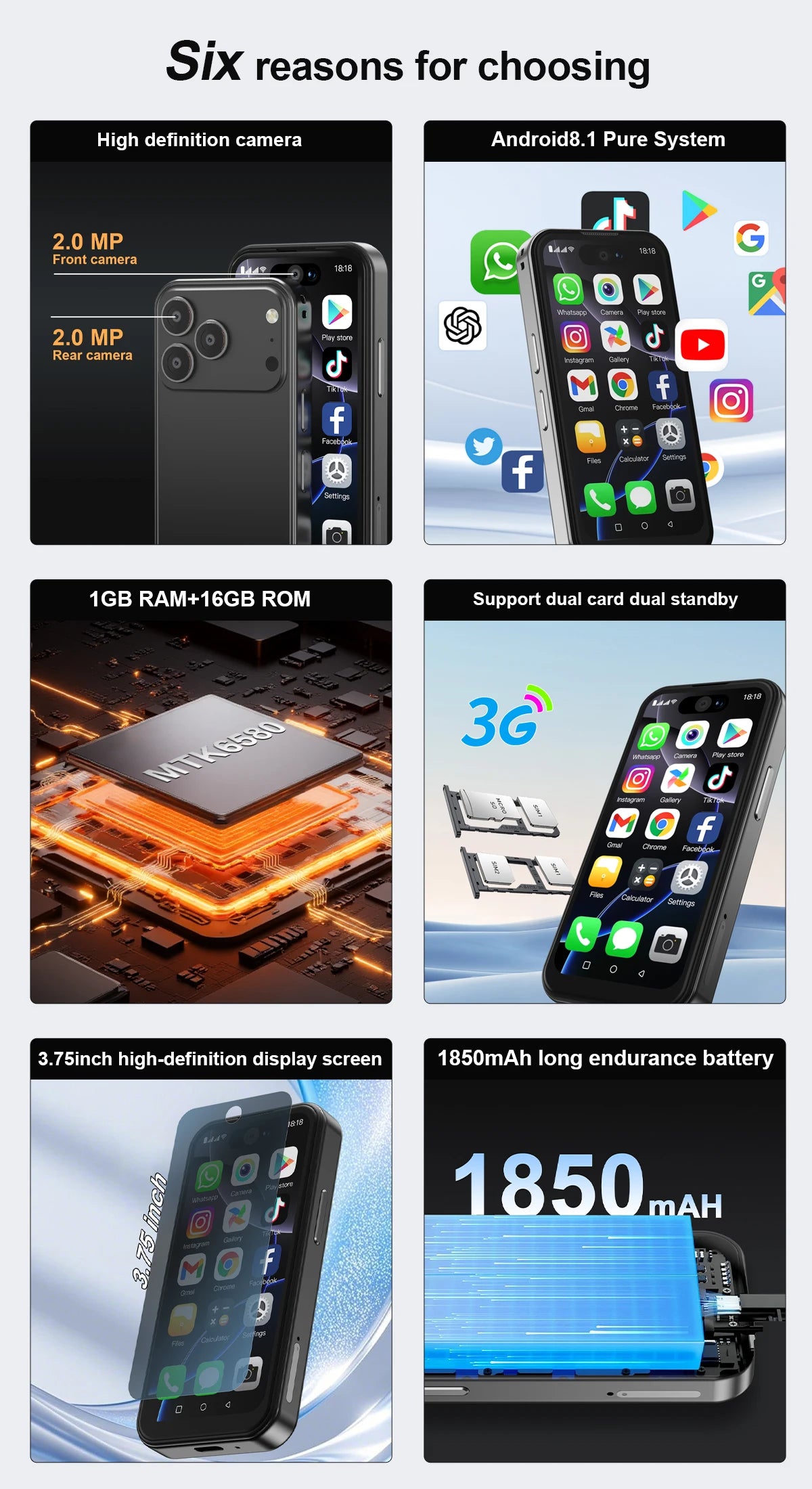 SERVO 17PRO MAX Android Mini Smartphone 3G WCDMA Dual SIM Standby 16GB ROM Play Store WiFi 3.75" Screen Cute Small Mobile Phones