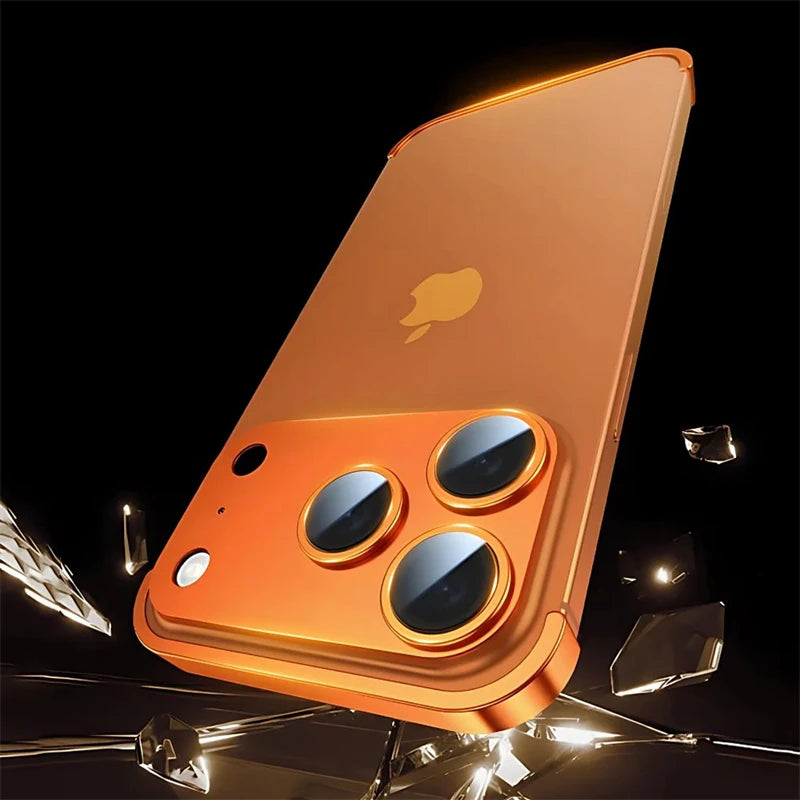 Metal Frameless Bumper with Lens Protection Case for IPhone 17 Air 16 15 14 13 12 Pro Max Plus 17Air 17Pro Corner Pads Cover