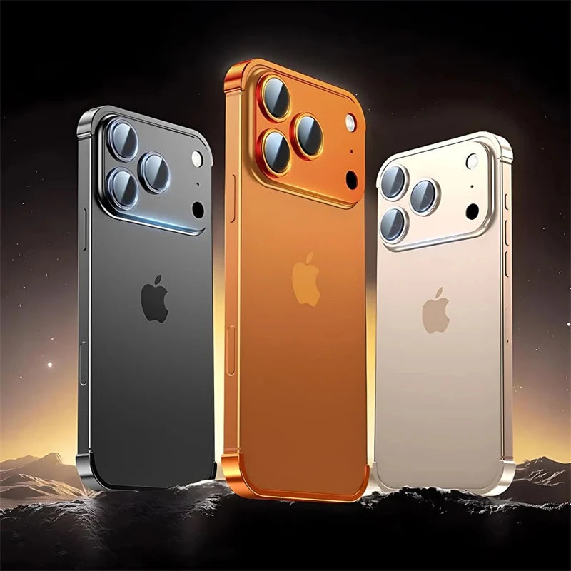 Metal Frameless Bumper with Lens Protection Case for IPhone 17 Air 16 15 14 13 12 Pro Max Plus 17Air 17Pro Corner Pads Cover