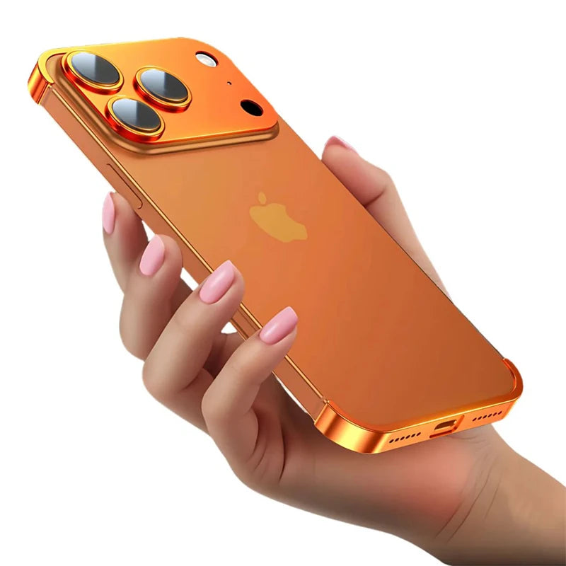 Metal Frameless Bumper with Lens Protection Case for IPhone 17 Air 16 15 14 13 12 Pro Max Plus 17Air 17Pro Corner Pads Cover