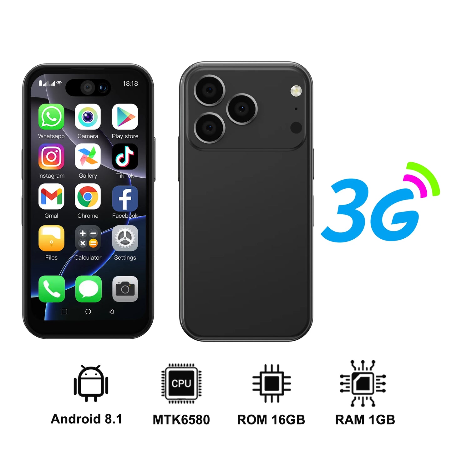 SERVO 17PRO MAX Android Mini Smartphone 3G WCDMA Dual SIM Standby 16GB ROM Play Store WiFi 3.75" Screen Cute Small Mobile Phones