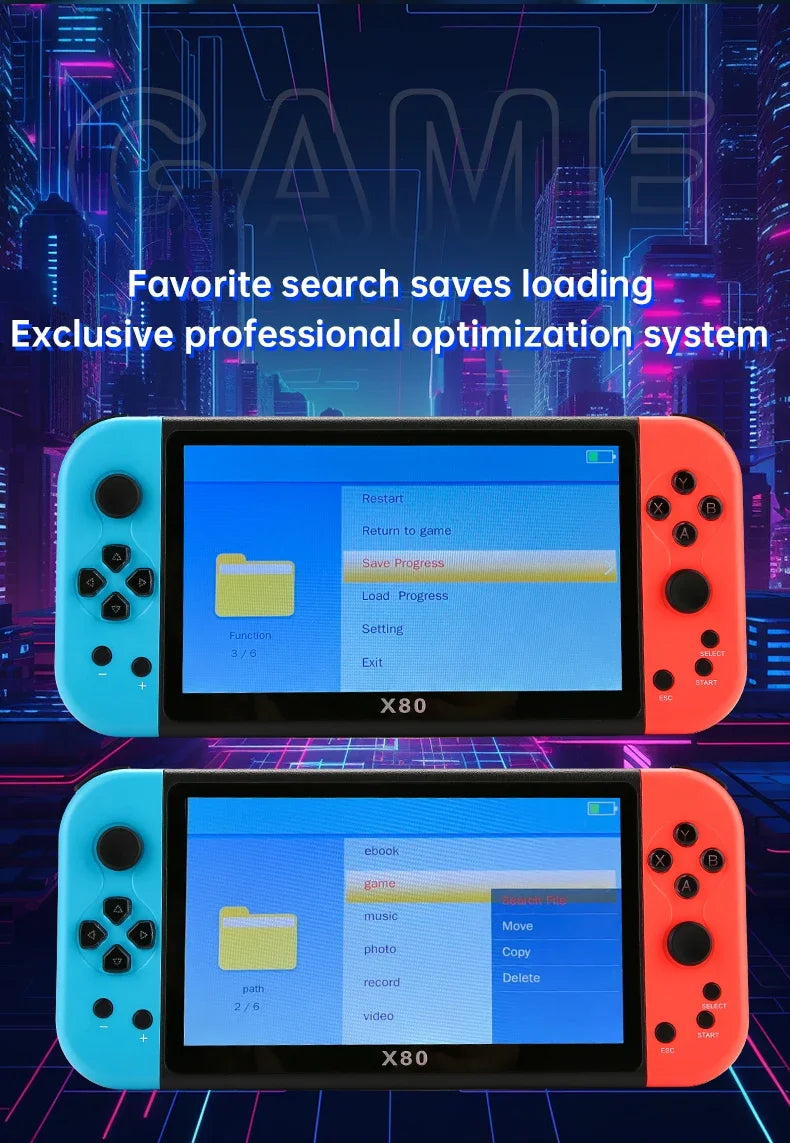 Experience Retro Gaming X80 Handheld Console 40000+Classic Games 128G Memory For PS1 MAME CPS FCGB  7.0" Screen Children's Gift