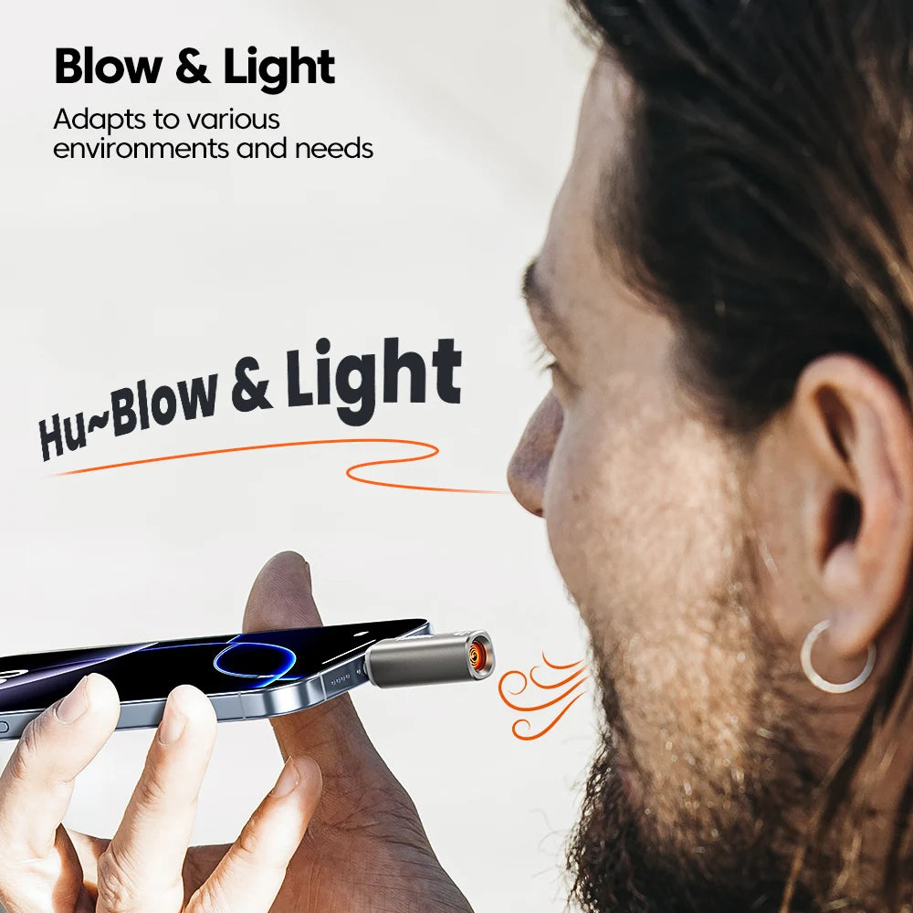 Toocki TG13/14 USB C Mini Lighter Press/Blow to Iight Portable Ignition Airline Approved Type C Flameless Lighter for Cell Phone