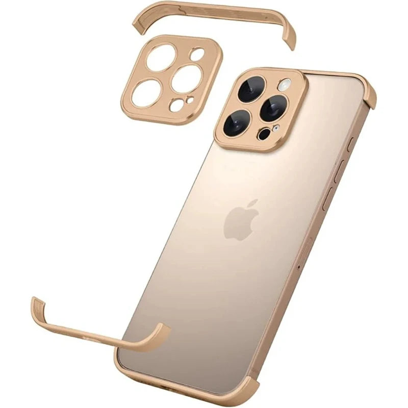 Metal Frameless Bumper with Lens Protection Case for IPhone 17 Air 16 15 14 13 12 Pro Max Plus 17Air 17Pro Corner Pads Cover