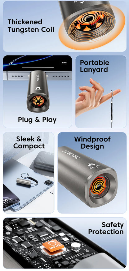 Toocki TG13/14 USB C Mini Lighter Press/Blow to Iight Portable Ignition Airline Approved Type C Flameless Lighter for Cell Phone