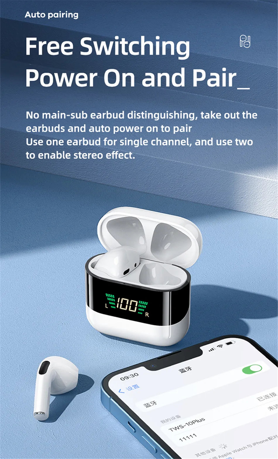 Remax TWS-10 Plus Dynamic Mini HIFI Bluetooth Headphones Display In Ear Stereo Fidelity Music Wireless Earphones Earbuds