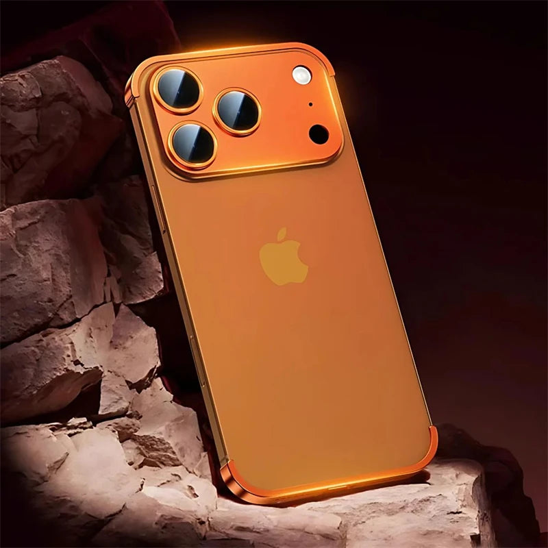 Metal Frameless Bumper with Lens Protection Case for IPhone 17 Air 16 15 14 13 12 Pro Max Plus 17Air 17Pro Corner Pads Cover
