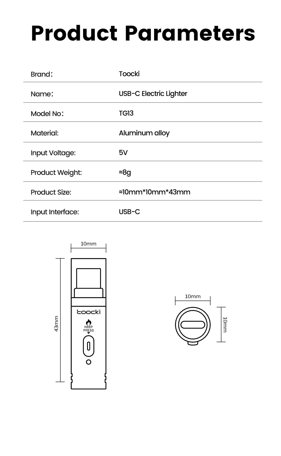 Toocki TG13/14 USB C Mini Lighter Press/Blow to Iight Portable Ignition Airline Approved Type C Flameless Lighter for Cell Phone