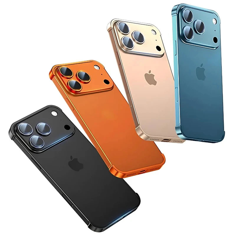 Metal Frameless Bumper with Lens Protection Case for IPhone 17 Air 16 15 14 13 12 Pro Max Plus 17Air 17Pro Corner Pads Cover