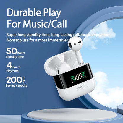 Remax TWS-10 Plus Dynamic Mini HIFI Bluetooth Headphones Display In Ear Stereo Fidelity Music Wireless Earphones Earbuds