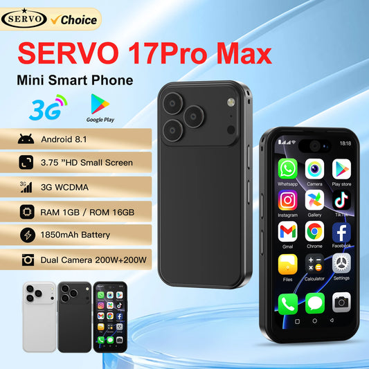 SERVO 17PRO MAX Android Mini Smartphone 3G WCDMA Dual SIM Standby 16GB ROM Play Store WiFi 3.75" Screen Cute Small Mobile Phones