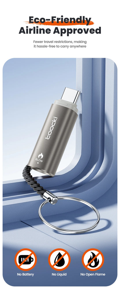 Toocki TG13/14 USB C Mini Lighter Press/Blow to Iight Portable Ignition Airline Approved Type C Flameless Lighter for Cell Phone