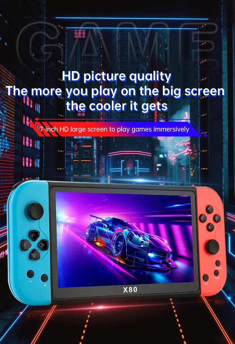 Experience Retro Gaming X80 Handheld Console 40000+Classic Games 128G Memory For PS1 MAME CPS FCGB  7.0" Screen Children's Gift