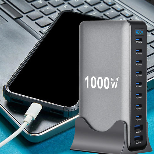 1000W GaN Fast Charging Station for iPhone Samsung For Xiaomi Huawei 10-Port Fast Desktop Charger PD3.1 USB Type C