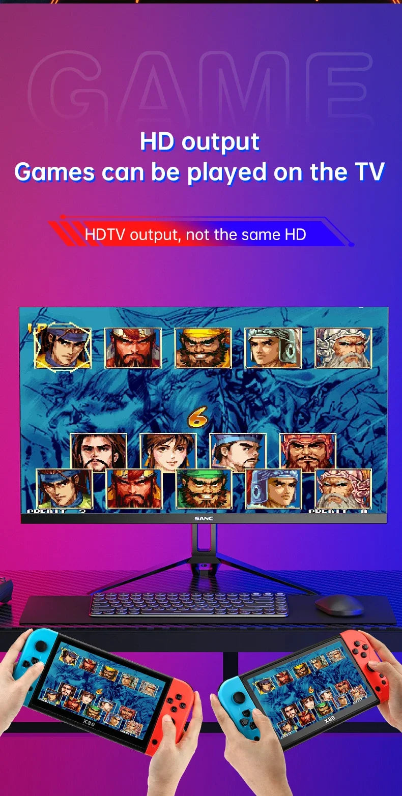 Experience Retro Gaming X80 Handheld Console 40000+Classic Games 128G Memory For PS1 MAME CPS FCGB  7.0" Screen Children's Gift