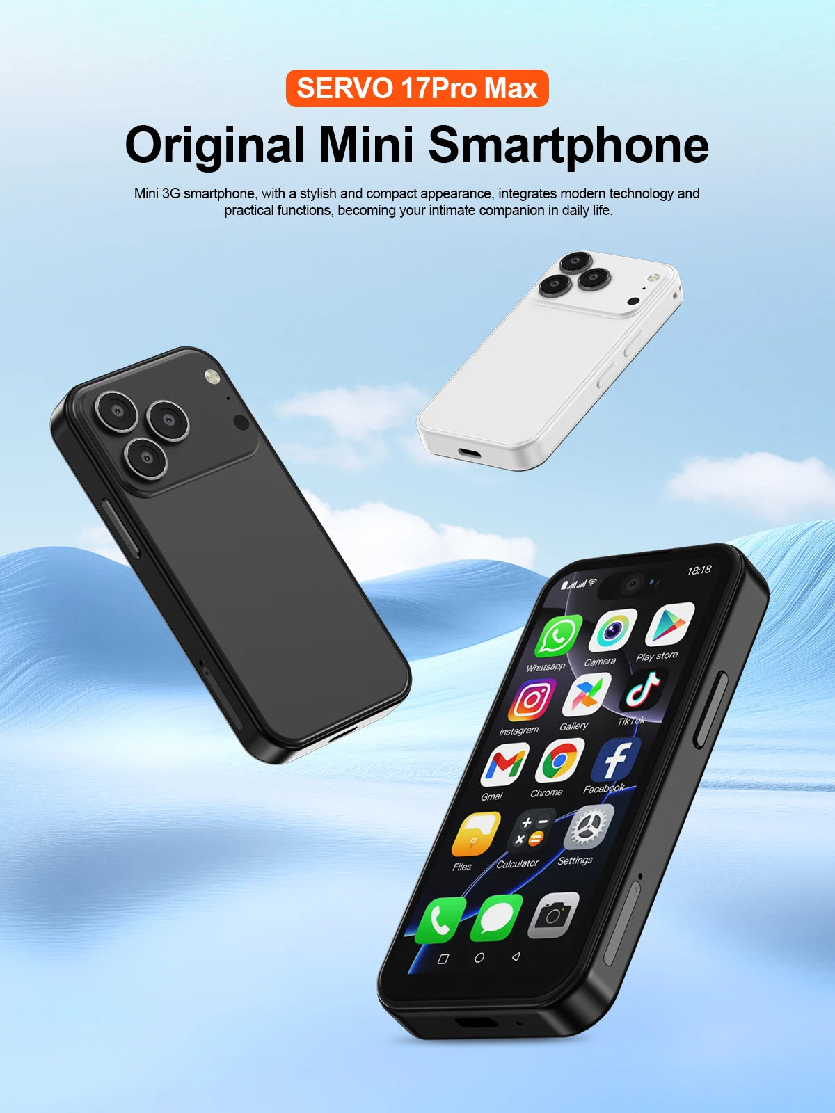 SERVO 17PRO MAX Android Mini Smartphone 3G WCDMA Dual SIM Standby 16GB ROM Play Store WiFi 3.75" Screen Cute Small Mobile Phones