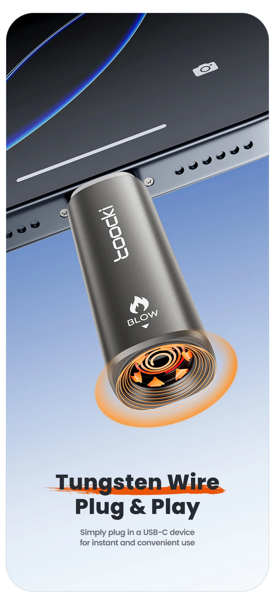 Toocki TG13/14 USB C Mini Lighter Press/Blow to Iight Portable Ignition Airline Approved Type C Flameless Lighter for Cell Phone