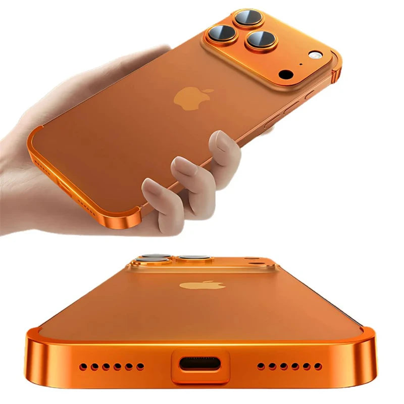 Metal Frameless Bumper with Lens Protection Case for IPhone 17 Air 16 15 14 13 12 Pro Max Plus 17Air 17Pro Corner Pads Cover