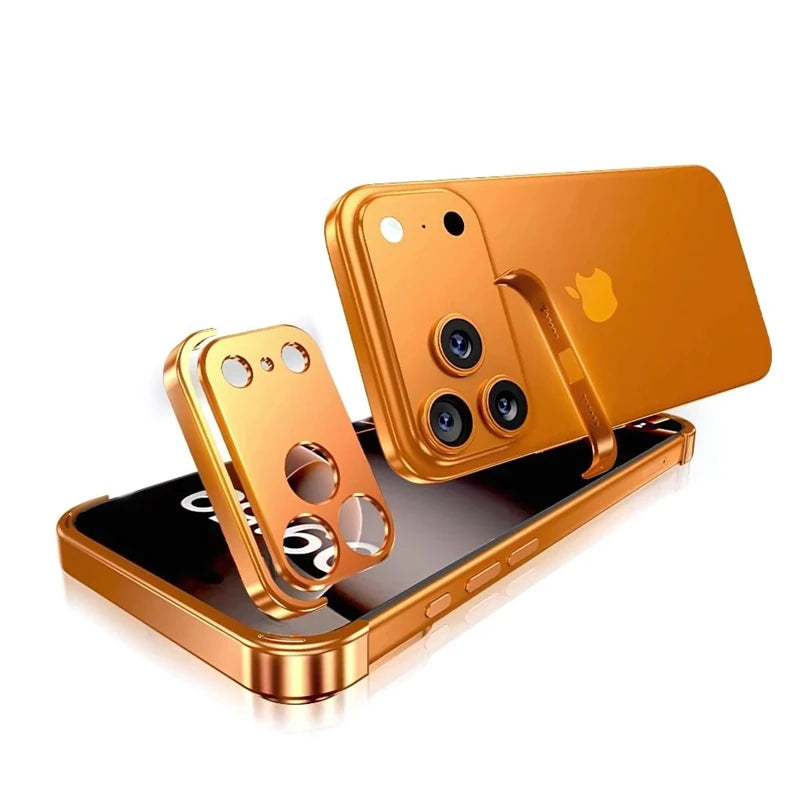 Metal Frameless Bumper with Lens Protection Case for IPhone 17 Air 16 15 14 13 12 Pro Max Plus 17Air 17Pro Corner Pads Cover