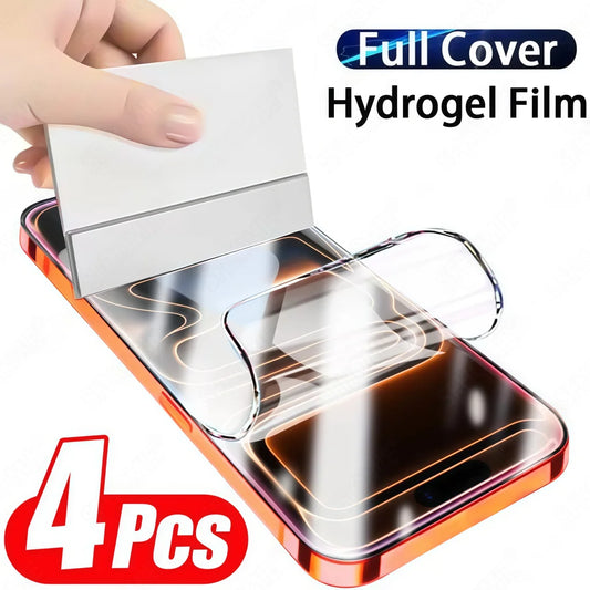 4pcs HD Full Cover Hydrogel Film For iPhone 11 12 13 14 15 16 17 Pro Max 14 15 16 Plus 17 Air Screen Protecton Protection