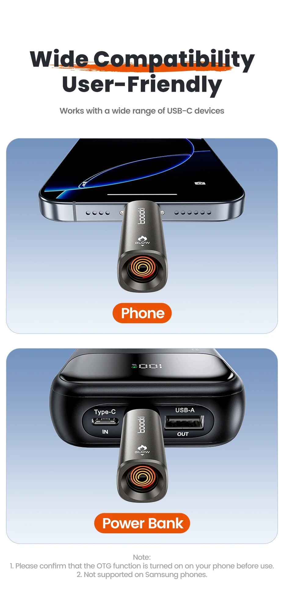 Toocki TG13/14 USB C Mini Lighter Press/Blow to Iight Portable Ignition Airline Approved Type C Flameless Lighter for Cell Phone