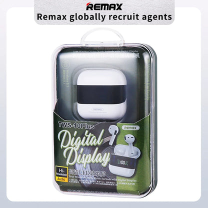 Remax TWS-10 Plus Dynamic Mini HIFI Bluetooth Headphones Display In Ear Stereo Fidelity Music Wireless Earphones Earbuds