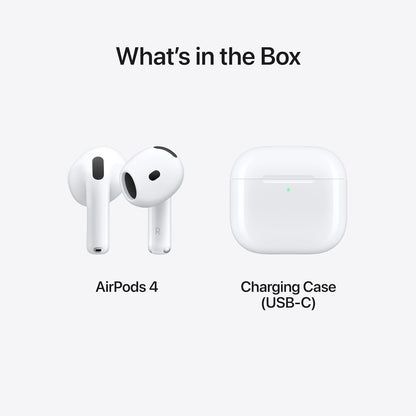 Apple AirPods 4 Wireless Earbuds, Bluetooth Headphones, Personalised Spatial Audio, Sweat and Water Resistant, USB-C Charging Case, H2 Chip, Up to 24 Hours of Battery Life, Effortless Setup for iPhone