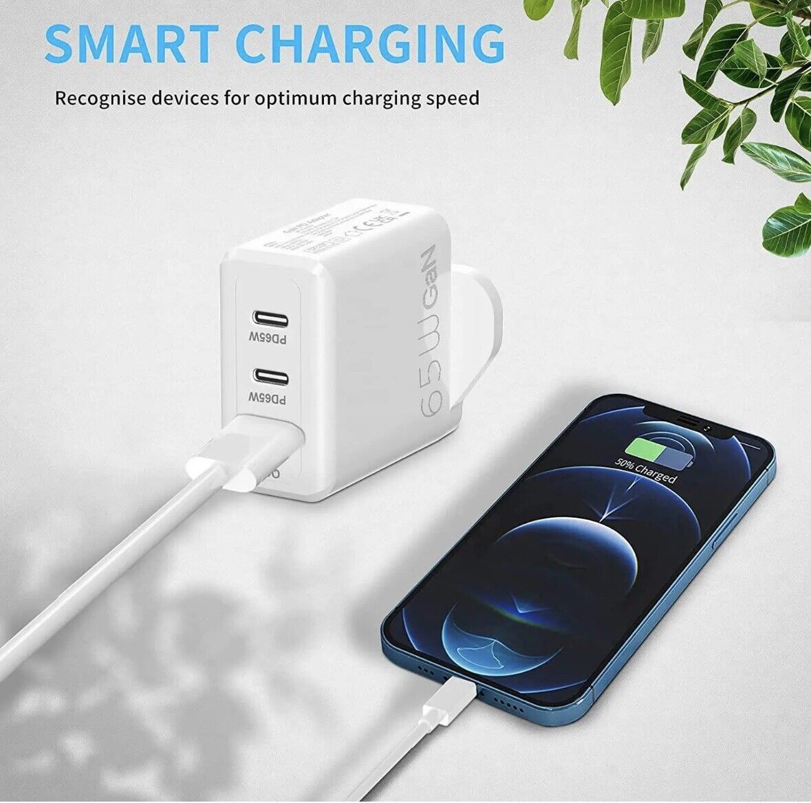 65W GaN Fast Quick Charger PD Type-C USB QC 3.0 Wall Charger Adapter UK Plug
