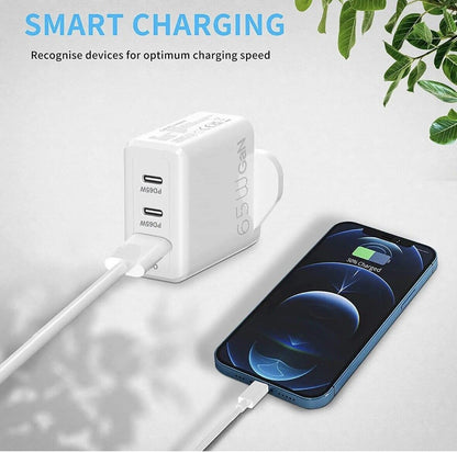 65W GaN Fast Quick Charger PD Type-C USB QC 3.0 Wall Charger Adapter UK Plug