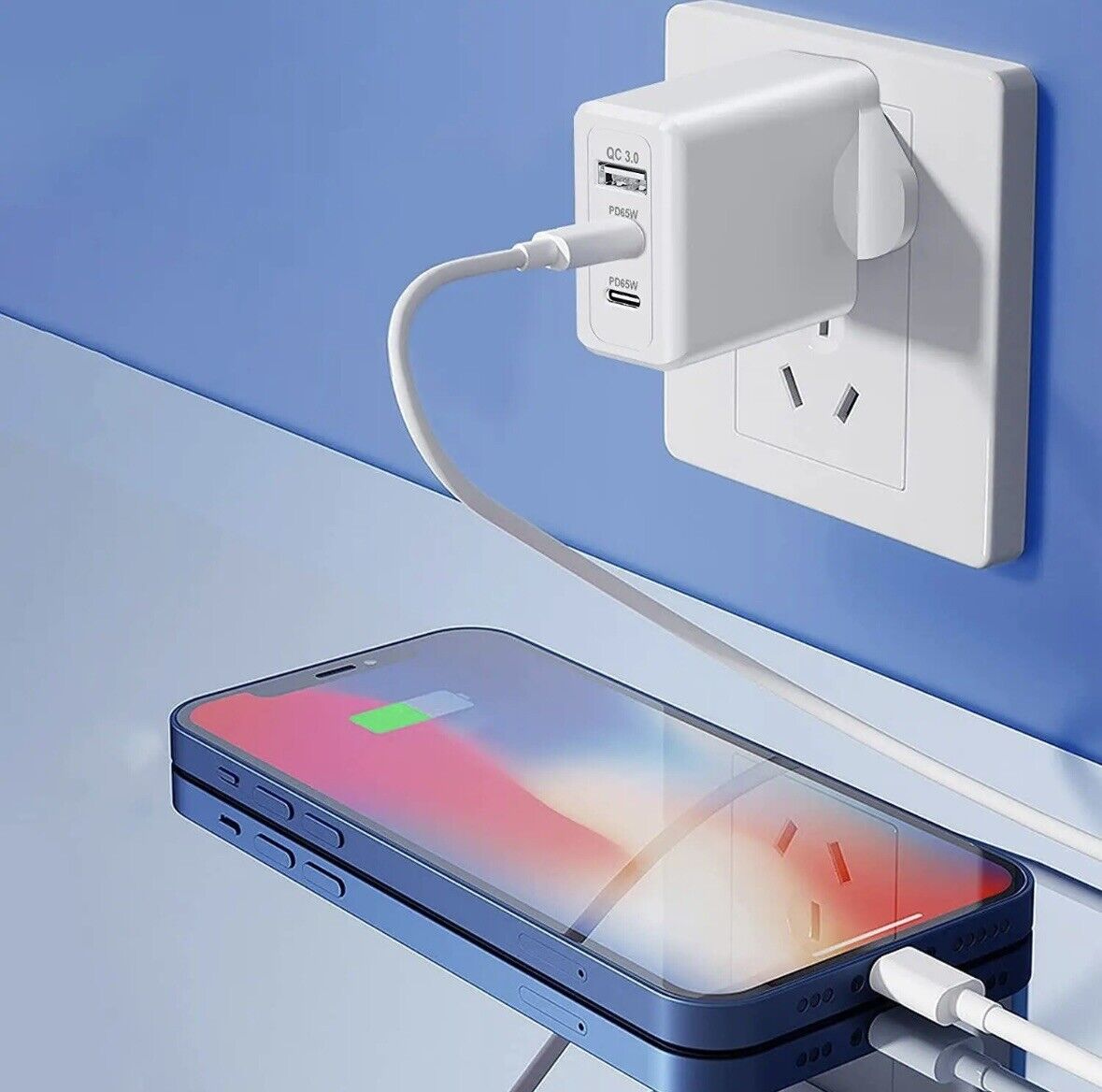 65W GaN Fast Quick Charger PD Type-C USB QC 3.0 Wall Charger Adapter UK Plug