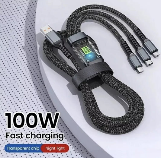 100W 3-in-1 5A Fast Charging USB To Type-C Micro Fast Charger Cable For iPhone