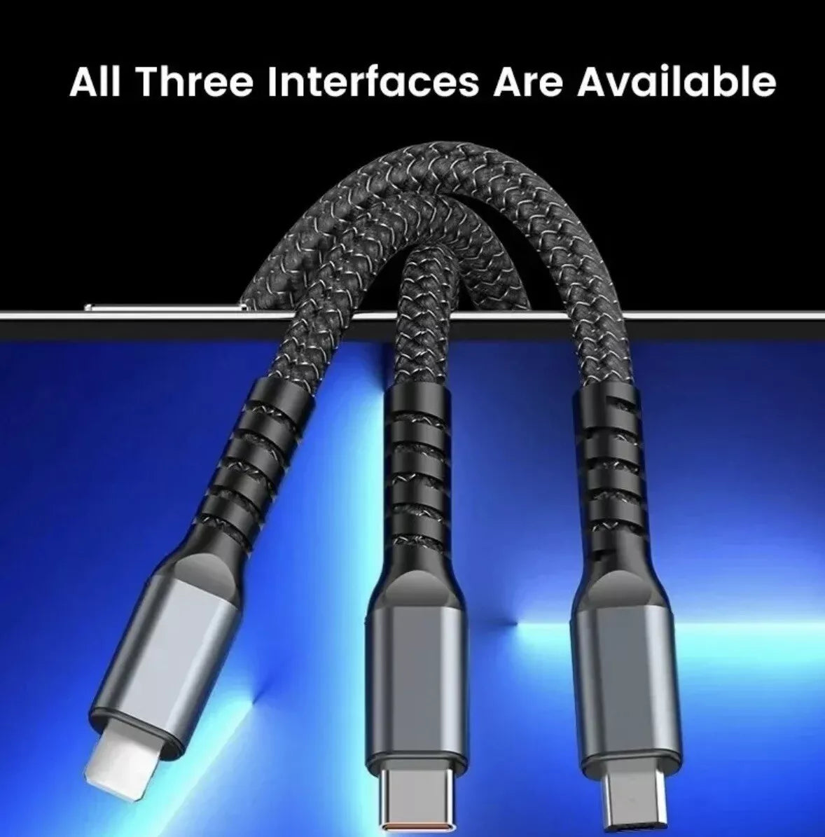 100W 3-in-1 5A Fast Charging USB To Type-C Micro Fast Charger Cable For iPhone