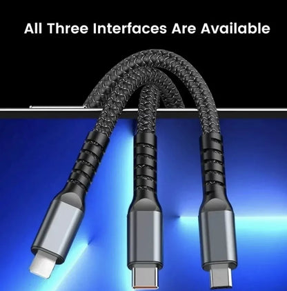 100W 3-in-1 5A Fast Charging USB To Type-C Micro Fast Charger Cable For iPhone