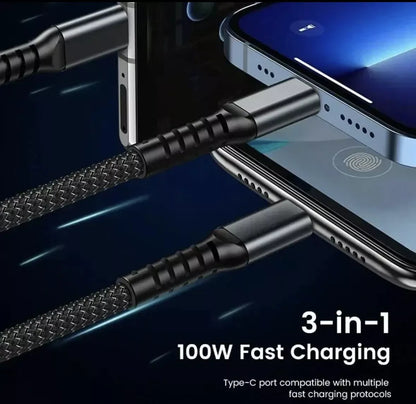 100W 3-in-1 5A Fast Charging USB To Type-C Micro Fast Charger Cable For iPhone