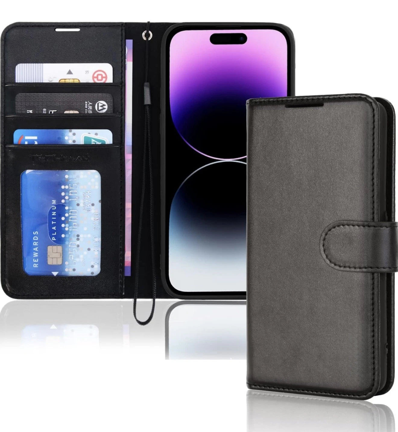For iPhone 14 Pro Leather Flip Card Wallet Stand Case Cover